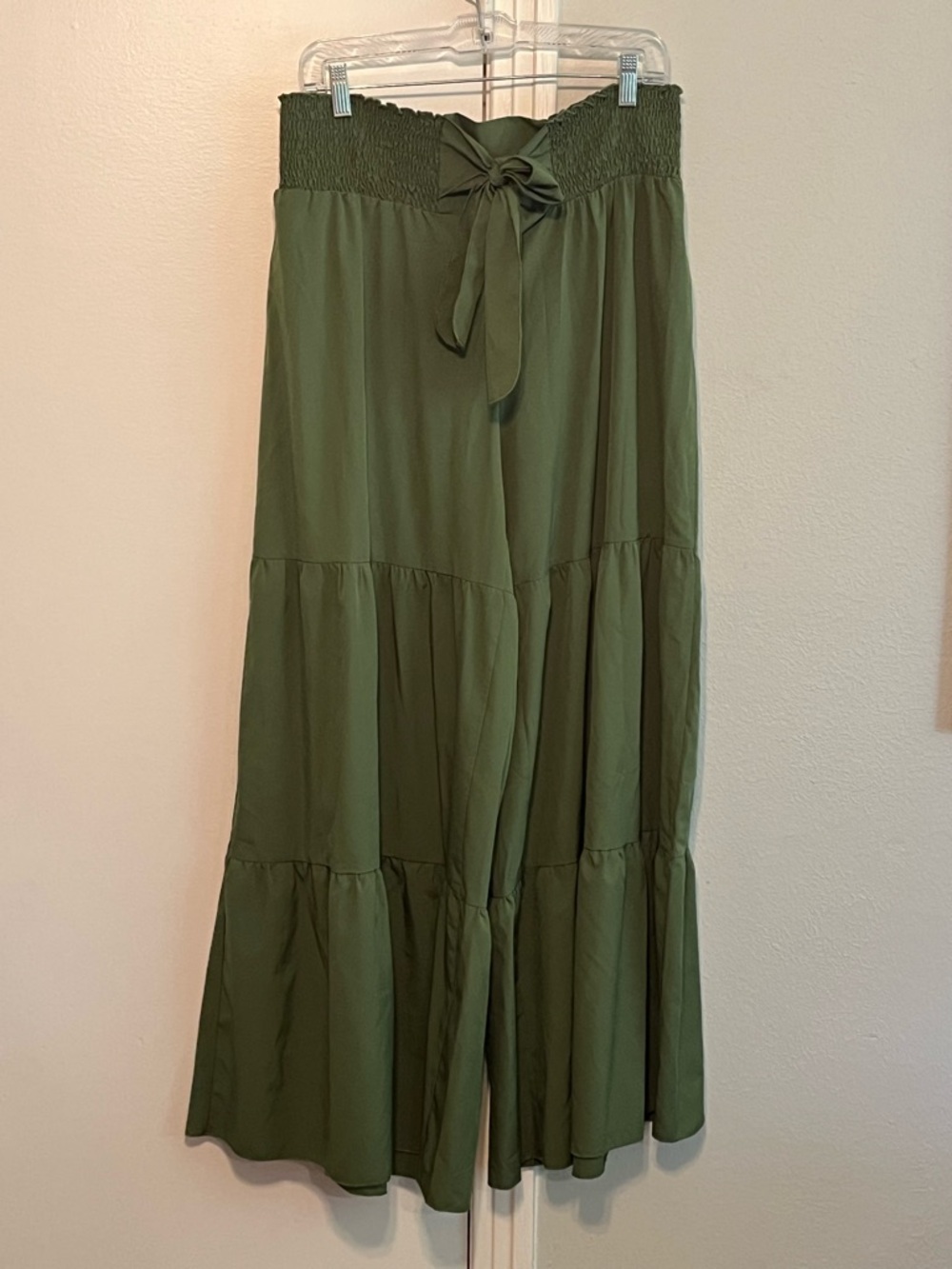 Olive Green Wide Leg Smocked Waist Tiered Palazzo Pant Size XXL